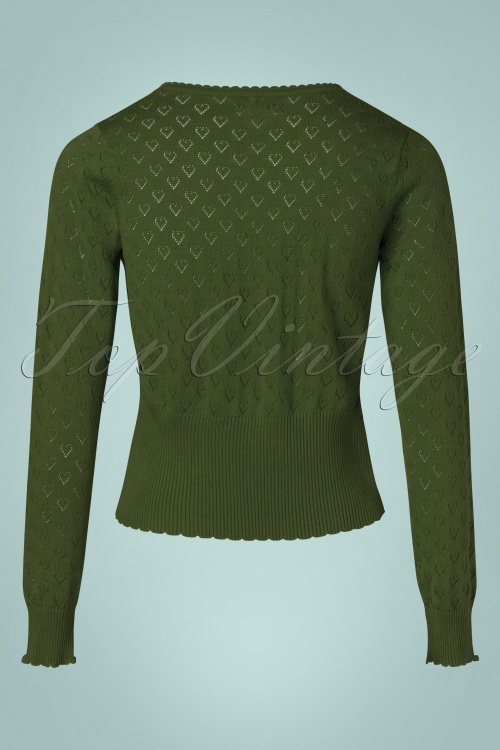 King Louie - 40s Heart Ajour Cardigan in Olive Green 2