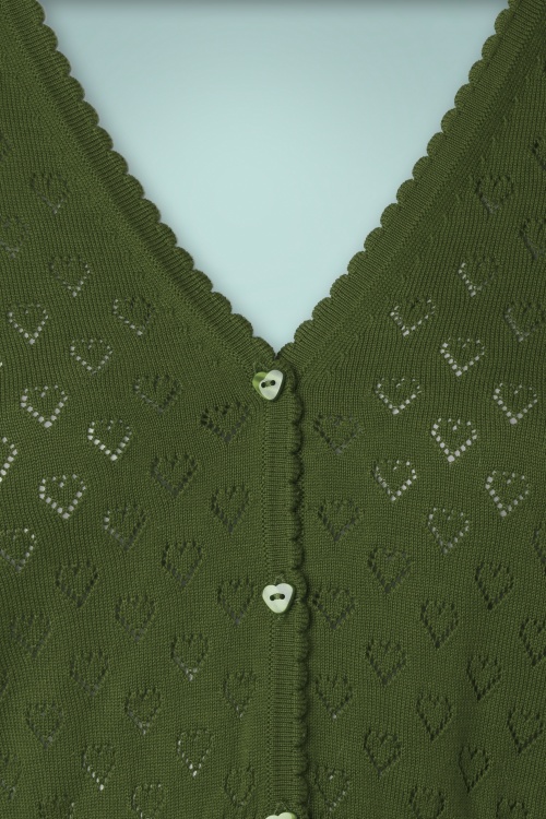 King Louie - 40s Heart Ajour Cardigan in Olive Green 3
