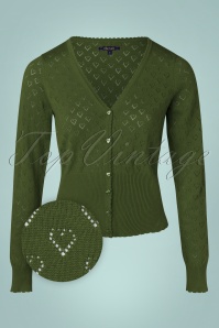 King Louie - 40s Heart Ajour Cardigan in Olive Green