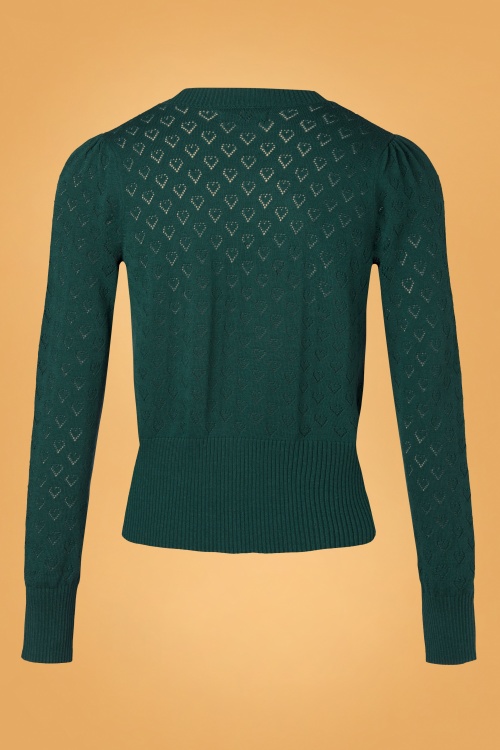 King Louie - 40s Heart Ajour Puff Cardigan in Dragonfly Green 4
