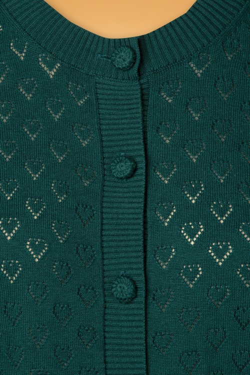 King Louie - 40s Heart Ajour Puff Cardigan in Dragonfly Green 3