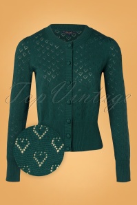 King Louie - 40s Heart Ajour Puff Cardigan in Dragonfly Green