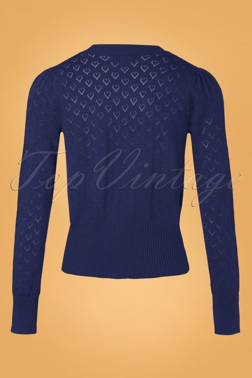 King Louie - 40s Heart Ajour Puff Cardigan in Nuit Blue 2