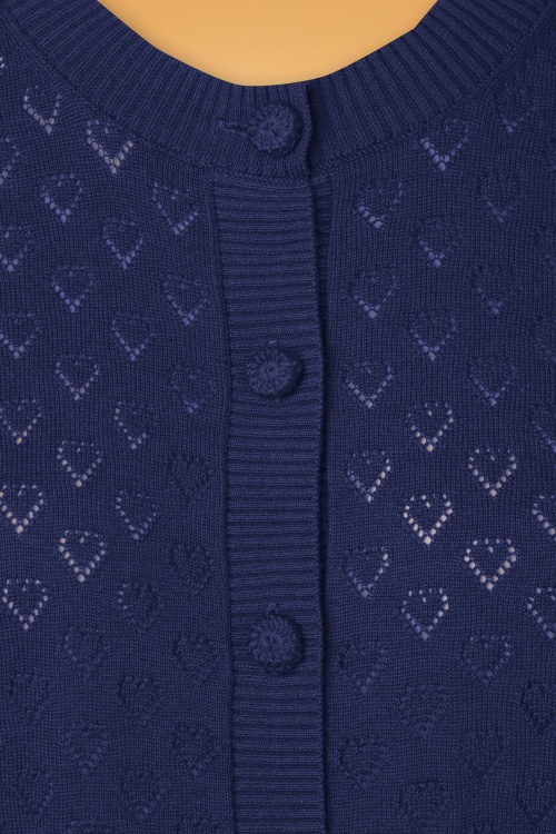 King Louie - 40s Heart Ajour Puff Cardigan in Nuit Blue 3