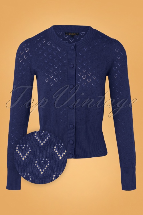 King Louie - 40s Heart Ajour Puff Cardigan in Nuit Blue