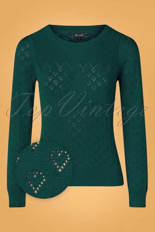 King Louie - 60s Bella Heart Ajour Top in Dragonfly Green