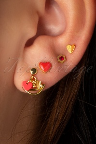 LULU Copenhagen - Love U 1 Piece Gold Plated Earring in Red 3