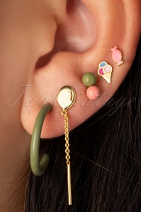 LULU Copenhagen - Double Colour Ball 1 Piece Gold Plated Earring in Green and Coral 3