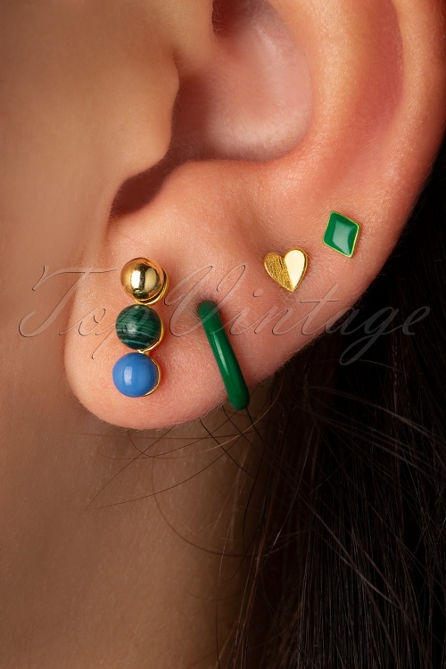 LULU Copenhagen - Colour Hoop 1 Piece Gold Plated Earring in Green 3