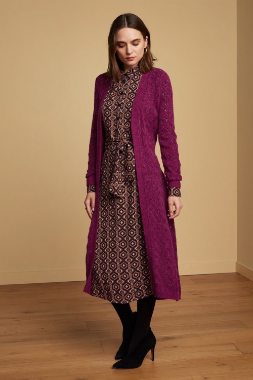 King Louie - 70s Tosca Midi Cardi in Lilac Red 2