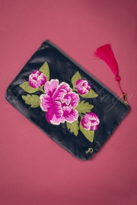 Powder - Painted Peony Zip Pouch in Charcoal