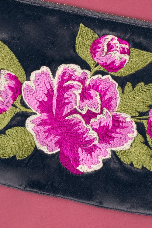 Powder - Painted Peony Zip Pouch in Charcoal 3