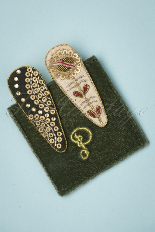 Powder - Jewelled Hairclips in Fern Green and Petal  4