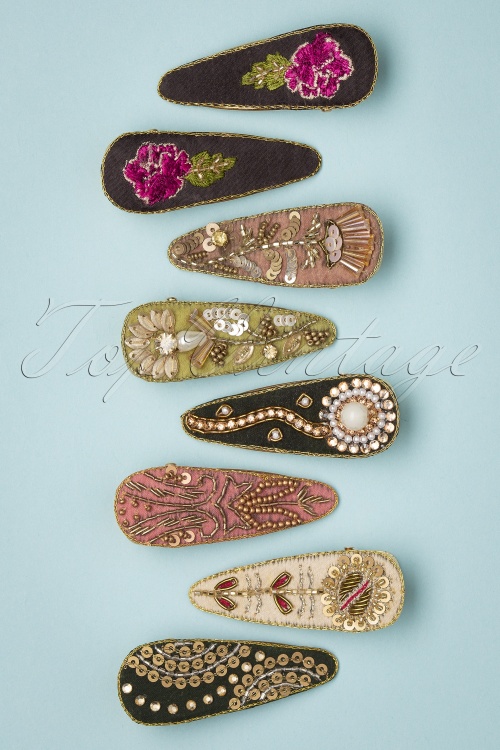 Powder - Jewelled Hairclips in Fern Green and Petal  5