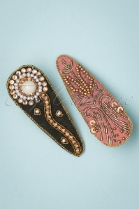 Powder - Jewelled Hairclips in Black and Coral