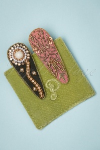 Powder - Jewelled Hairclips in Black and Coral 4