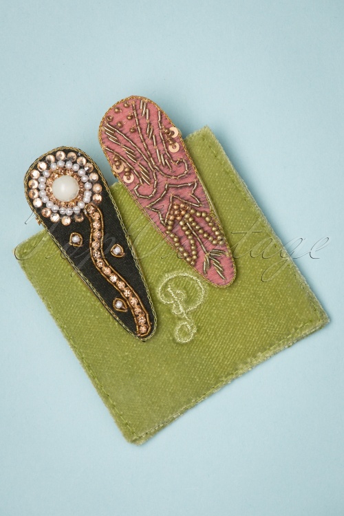 Powder - Jewelled Hairclips in Black and Coral 4