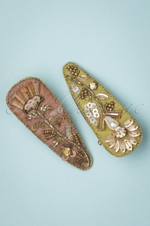 Powder - Jewelled Hairclips in Petal and Sage