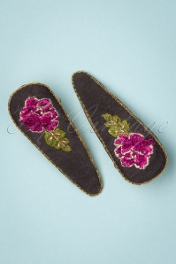 Powder - Embroidered Hairclips in Charcoal