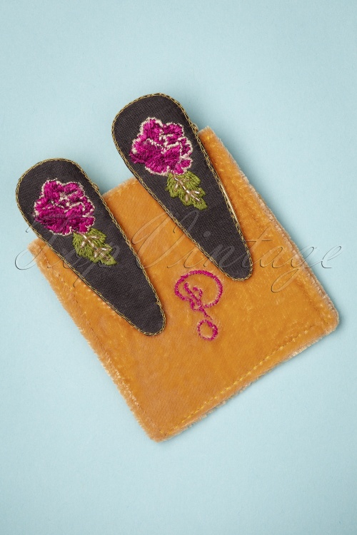 Powder - Embroidered Hairclips in Charcoal 4