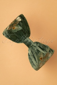 Powder - Folk Art Embroidered Velvet Hairband in Green 4
