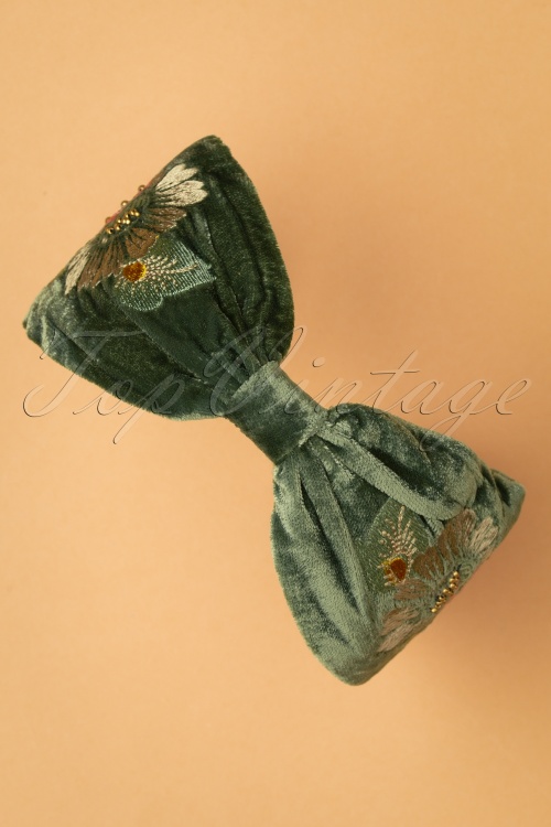 Powder - Folk Art Embroidered Velvet Hairband en Vert 4