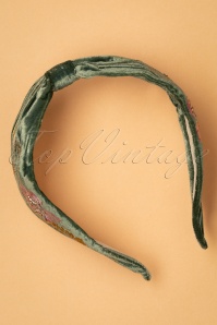 Powder - Folk Art Embroidered Velvet Hairband in Green 3