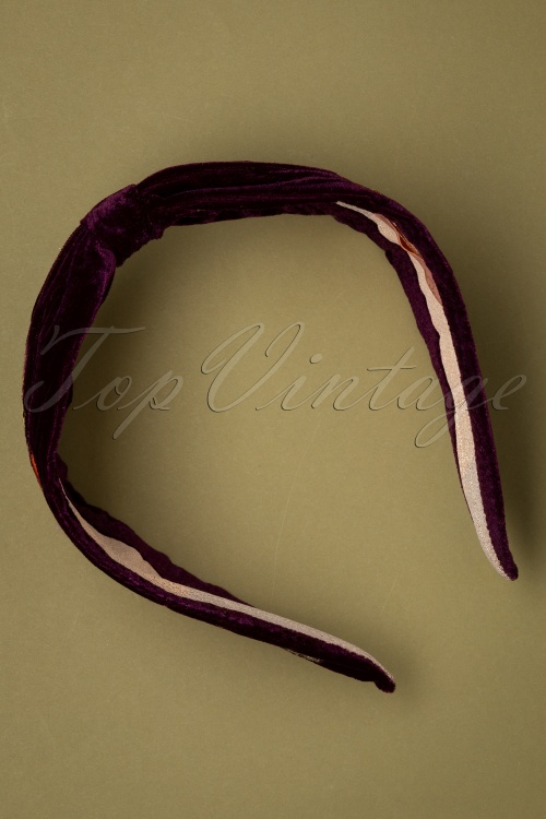 Powder - Folk Art Embroidered Velvet Hairband in Purple 3
