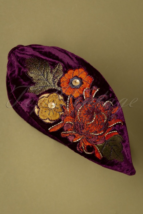Powder - Folk Art Embroidered Velvet Hairband in Purple