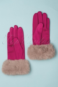 Powder - Bettina Faux Fur Suedine Gloves Années 50 en Fuchsia et Beige 3