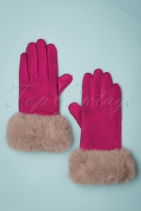Powder - 50s Bettina Faux Fur Suedine Gloves in Fuchsia and Beige 2