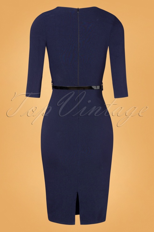 Vintage Chic for Topvintage - Sheni pencil jurk in marineblauw 5