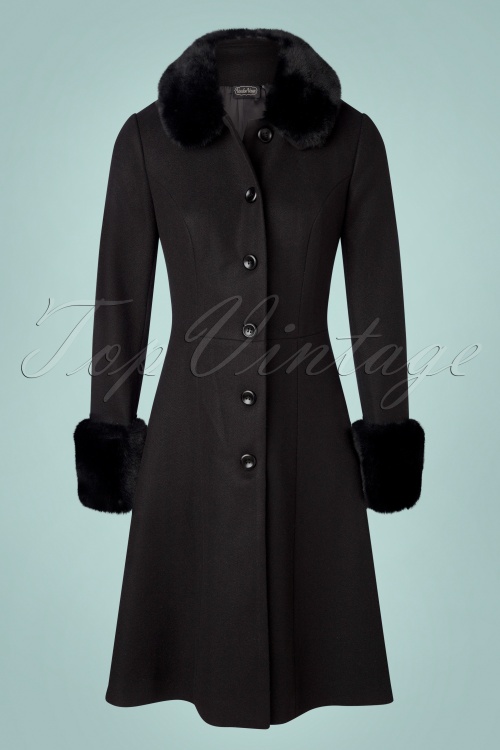 Vixen - Erin Faux Fur Coat Années 50 en Noir