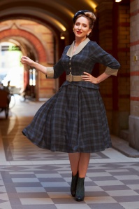 Miss Candyfloss - Dahlia Lee Elegantes Büro Swing Kleid in Marineblau