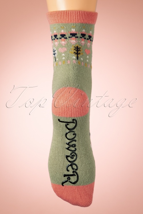Powder - Süße Deer Knitted Socken in Oliv 4