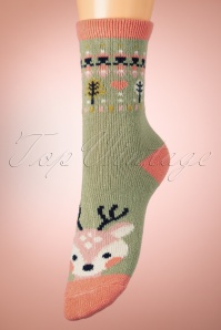 Powder - Süße Deer Knitted Socken in Oliv