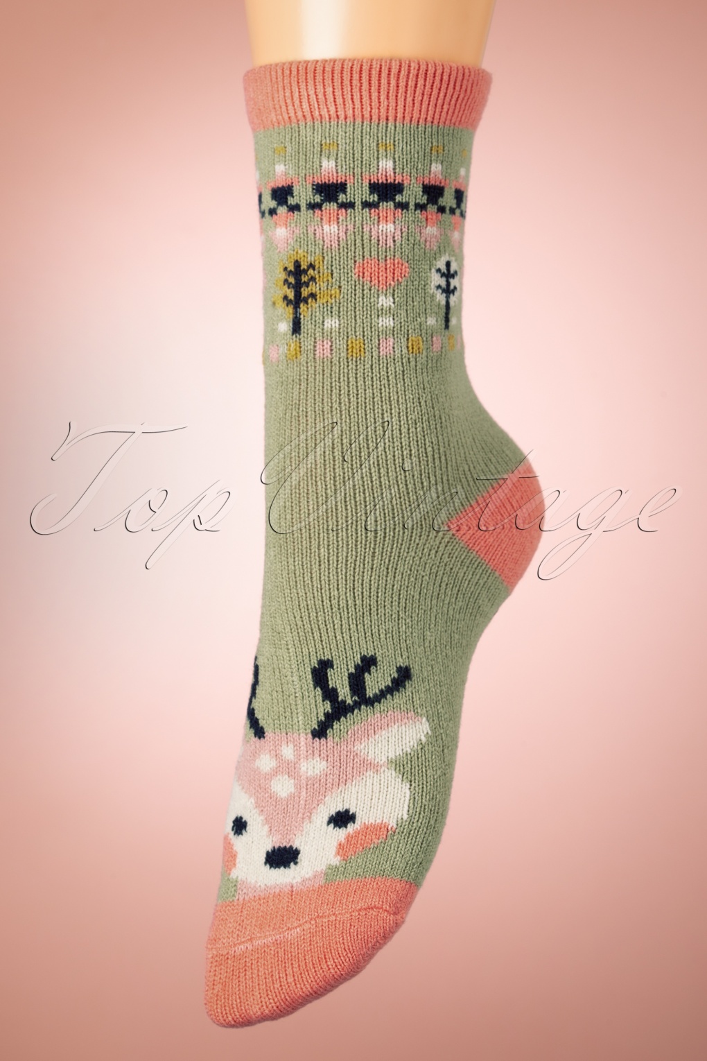 Powder Cute Deer Knitted Socks en Olive | Acheter chez Topvintage