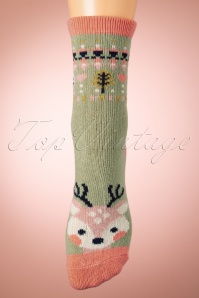 Powder - Süße Deer Knitted Socken in Oliv 2
