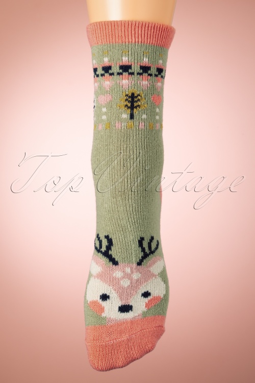 Powder - Süße Deer Knitted Socken in Oliv 2