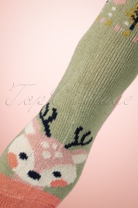 Powder - Cute Deer Knitted Socks in Olive 3