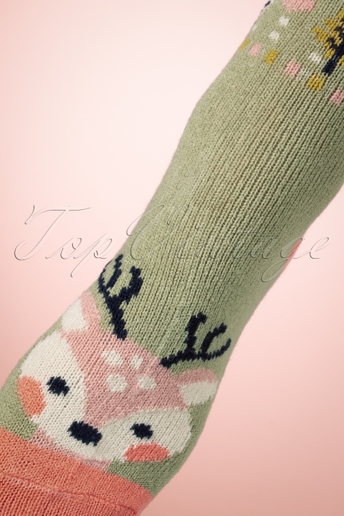 Powder - Süße Deer Knitted Socken in Oliv 3