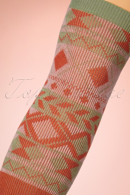 Powder - Fair Isle Diamond Knitted Boot Socks in Tangerine 3