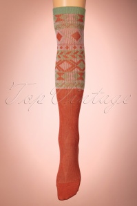 Powder - Fair Isle Diamond Knitted Boot Socks in Tangerine 2