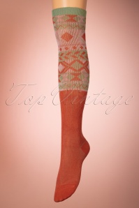 Powder - Fair Isle Diamond Knitted Boot Socks in Tangerine