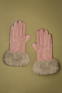 Powder - 50s Bettina Faux Fur Suedine Gloves in Petal and Beige 2