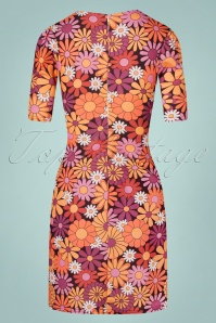 Vintage Chic for Topvintage - Flory Floral Dress Années 70 en Orange et Violet 3