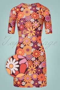 Vintage Chic for Topvintage - 70s Flory Floral Dress in Orange and Purple 2