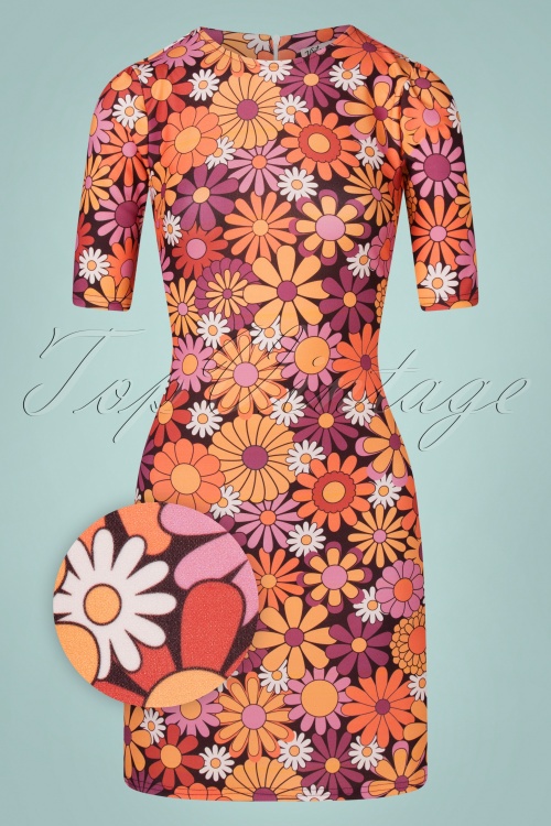 Vintage Chic for Topvintage - 70s Flory Floral Dress in Orange and Purple 2