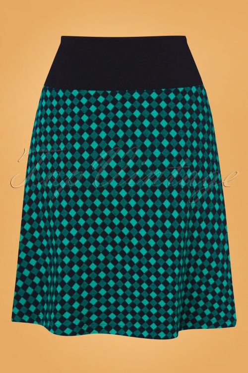 LaLamour - Pia Check A-Line Skirt Années 60 en Noir et Sarcelle 2