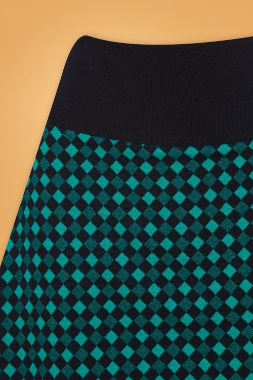 LaLamour - Pia Check A-Line Skirt Années 60 en Noir et Sarcelle 3